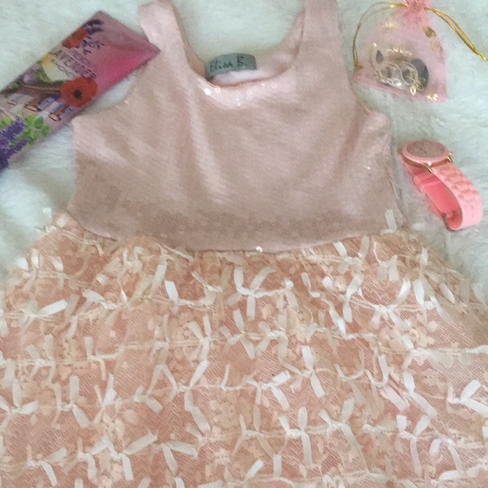 DRESS GIRL’S 4-6 ELIZA B PEACH LACE SEQUINS LINED